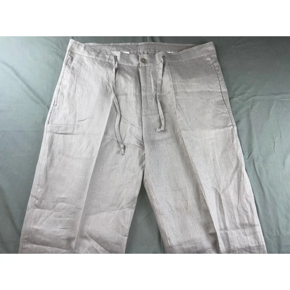 Bahaia Sol 100% Linen Chino Style Pants w/ Drawstring. Platinum Gray, 36. NWT!!